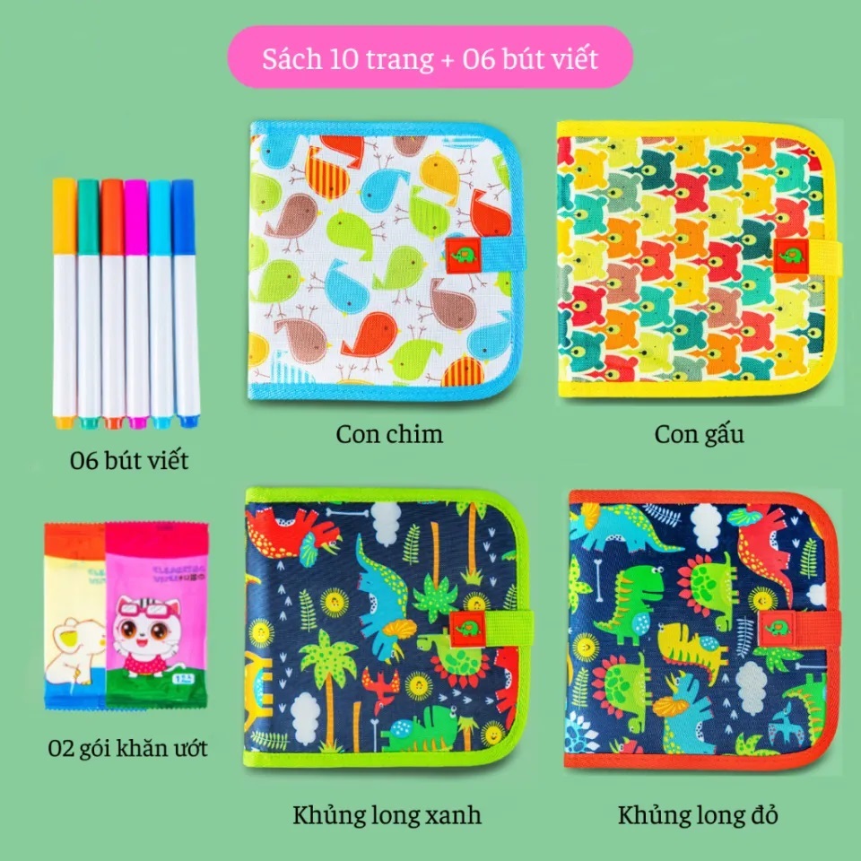Vở Vẽ Cho Bé, Vở Vẽ Xoá Được Vẽ Đi Vẽ Lại Được Nhiều Lần, 10 Trang Tặng Kèm 6 Bút Vẽ