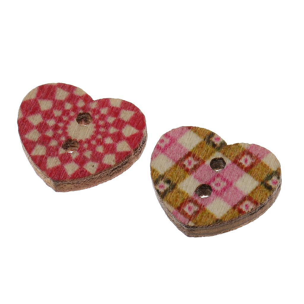 2-4pack 100pcs Heart Shaped Painted 2 Hole Wood Buttons 15mm for Sewing