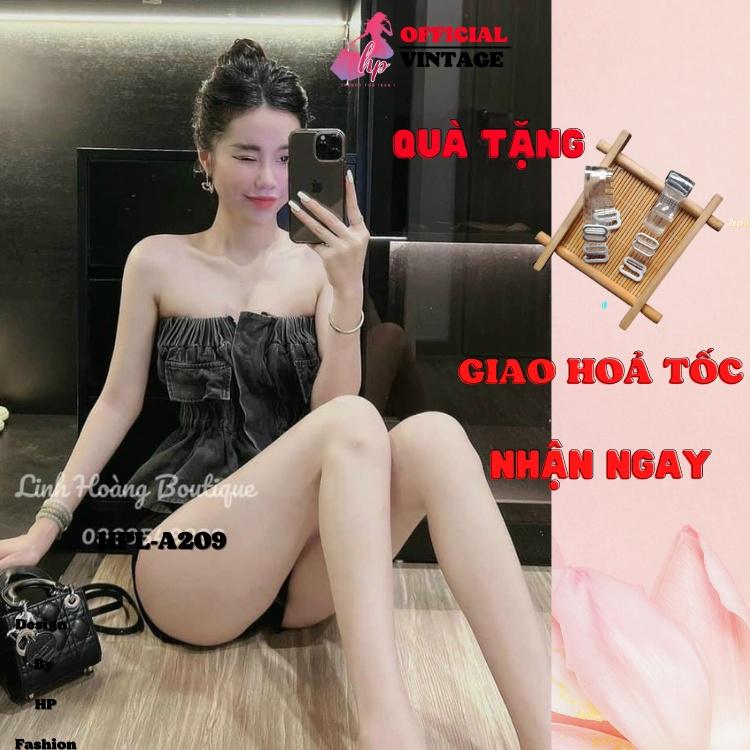 áo ống jean cúp ngực, áo kiểu quây xẻ body nhún lưng kiểu hàn quốc tôn dáng A251