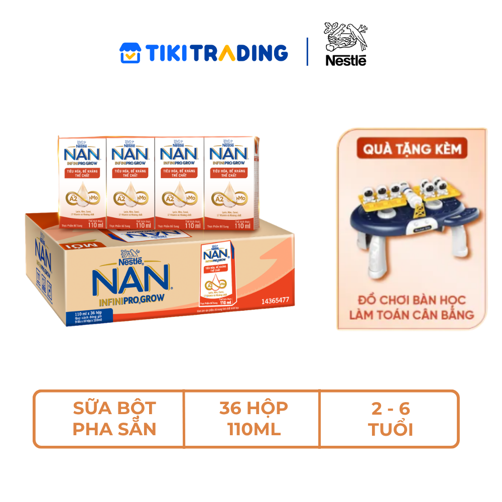 [Tặng Đồ chơi toán học] Thùng 36 hộp sữa pha sẵn Nestle NAN INFINIPRO GROW kết hợp A2, HMO hỗ trợ tiêu hóa,đề kháng &amp; phát triển thể chất 110ml