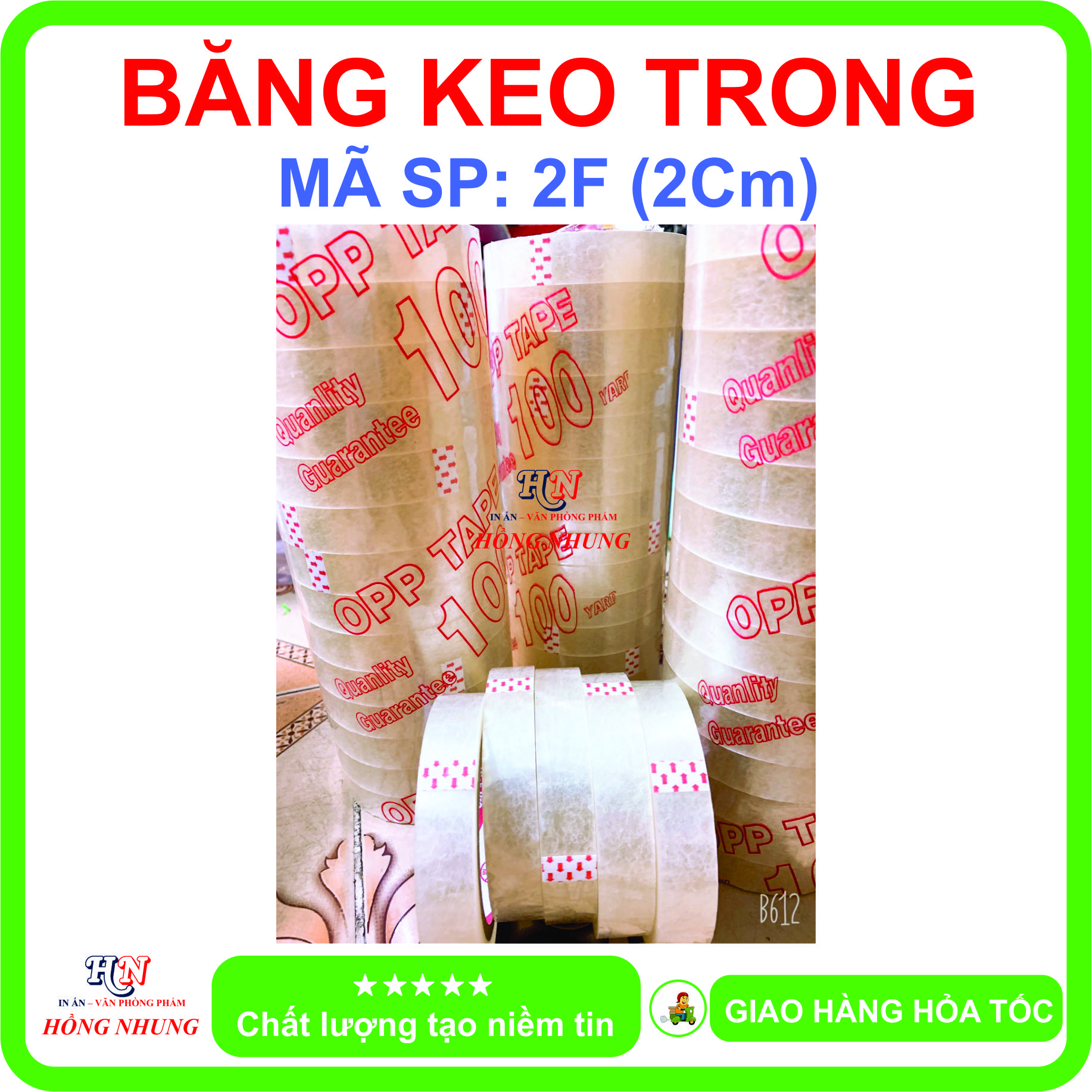 Băng Keo Trong 100 Yard, bản rộng 2Cm (2F), chất keo siêu dính