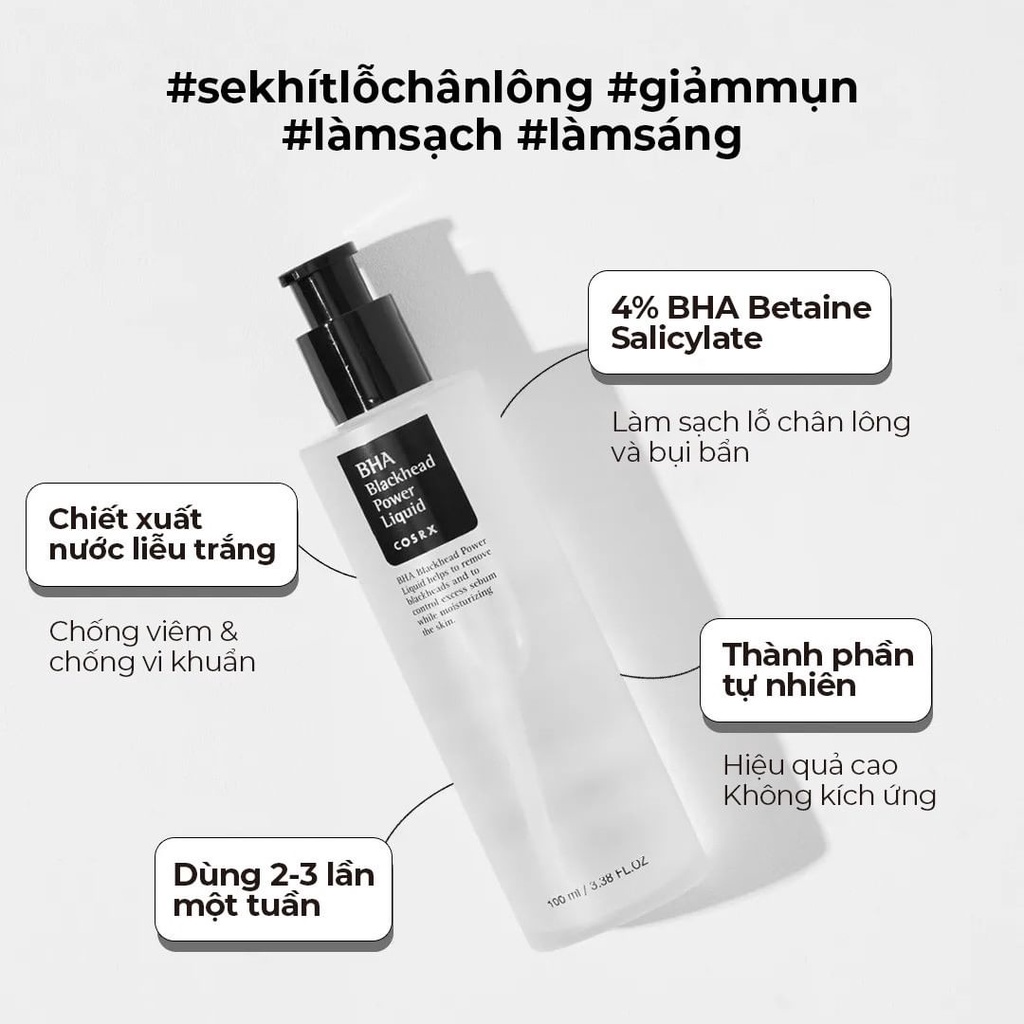 Dung Dịch Tẩy Tế Bào Chết Giảm Mụn, Dưỡng Sáng Da Cosrx BHA Blackhead Power Liquid 100ml