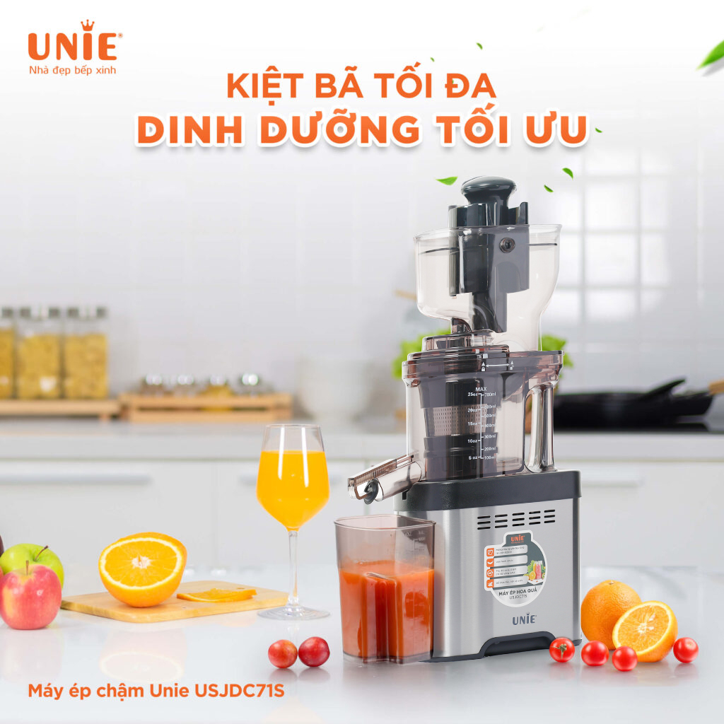 Máy ép chậm UNIE USJDC71S công suất 400W, Ép kiệt bá lọc giữ trọn dinh dưỡng-hàng chính hãng Bảo hành 2 năm