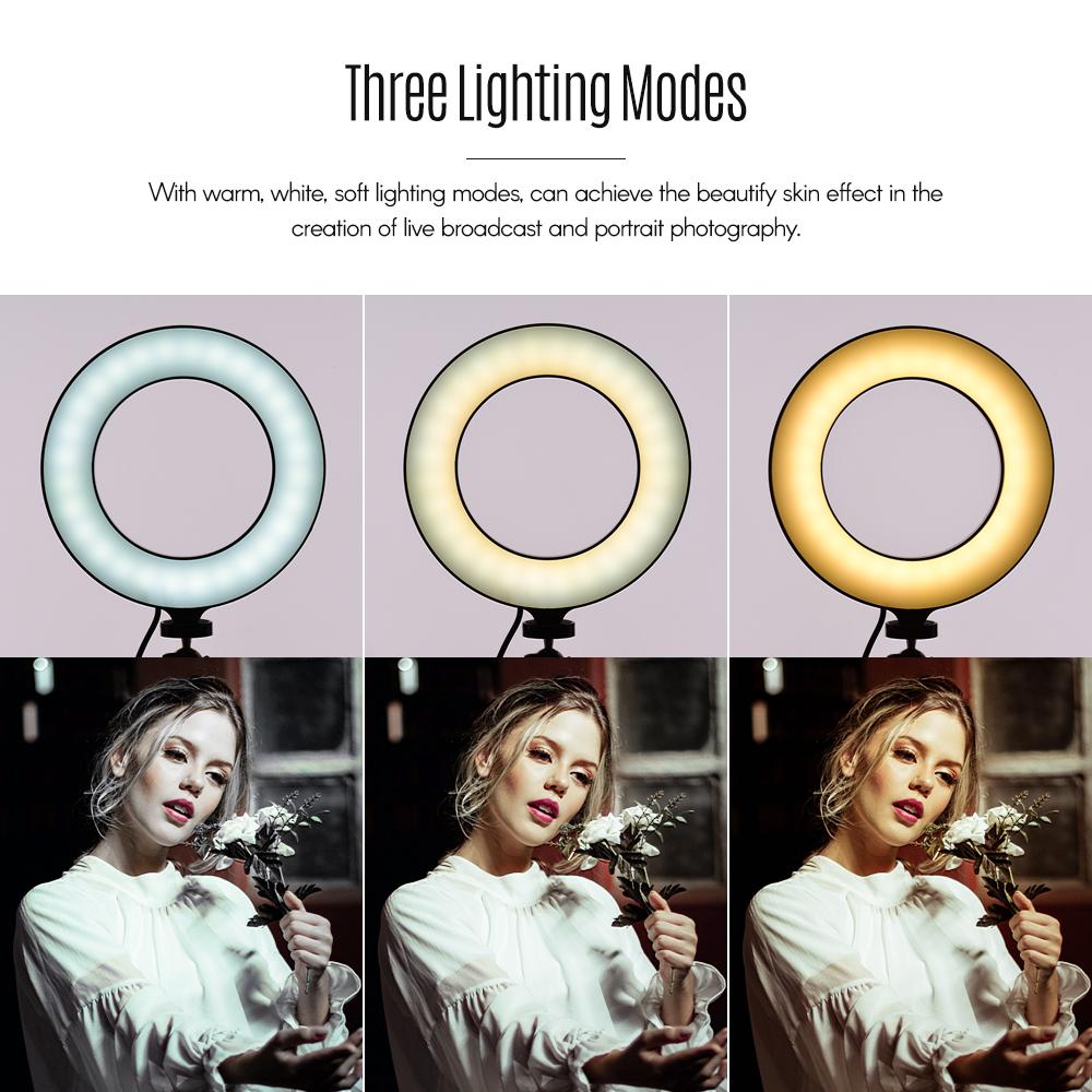Three-Phone Live Streaming Lighting Kit 6.3inch/16cm 2700K~6500K Bi-color Dimmable USB Ring Video Light + Max. Height