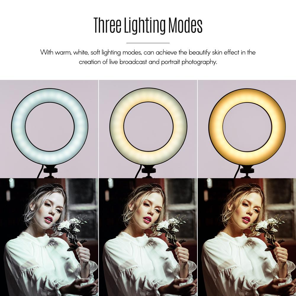 Three-Phone Live Streaming Lighting Kit 6.3inch/16cm 2700K~6500K Bi-color Dimmable USB Ring Video Light + Max. Height