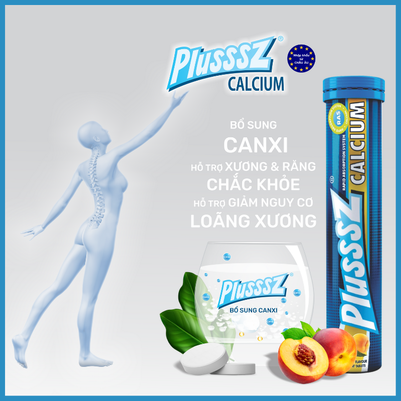 Viên bổ sủi bọt Plusssz Calcium Vị Đào không đường