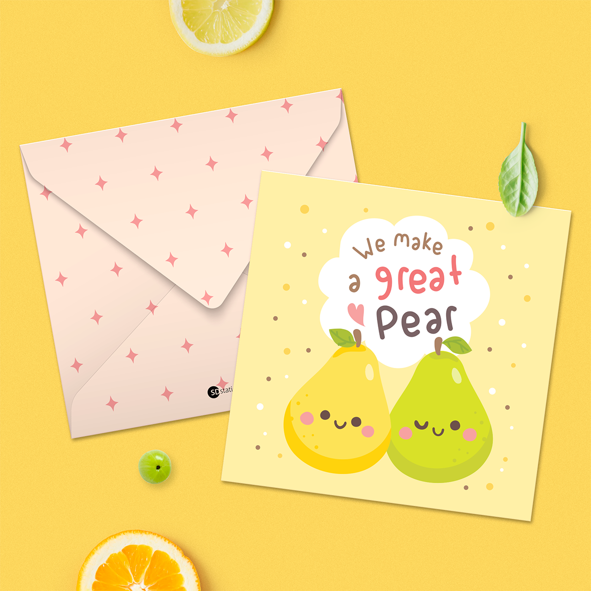 Set 6 thiệp tình yêu, valentine, tỏ tình, cặp đôi SDstationery FRUITY 2x12 minh họa trái cây dễ thương cute thông điệp tiếng Anh vui nhộn