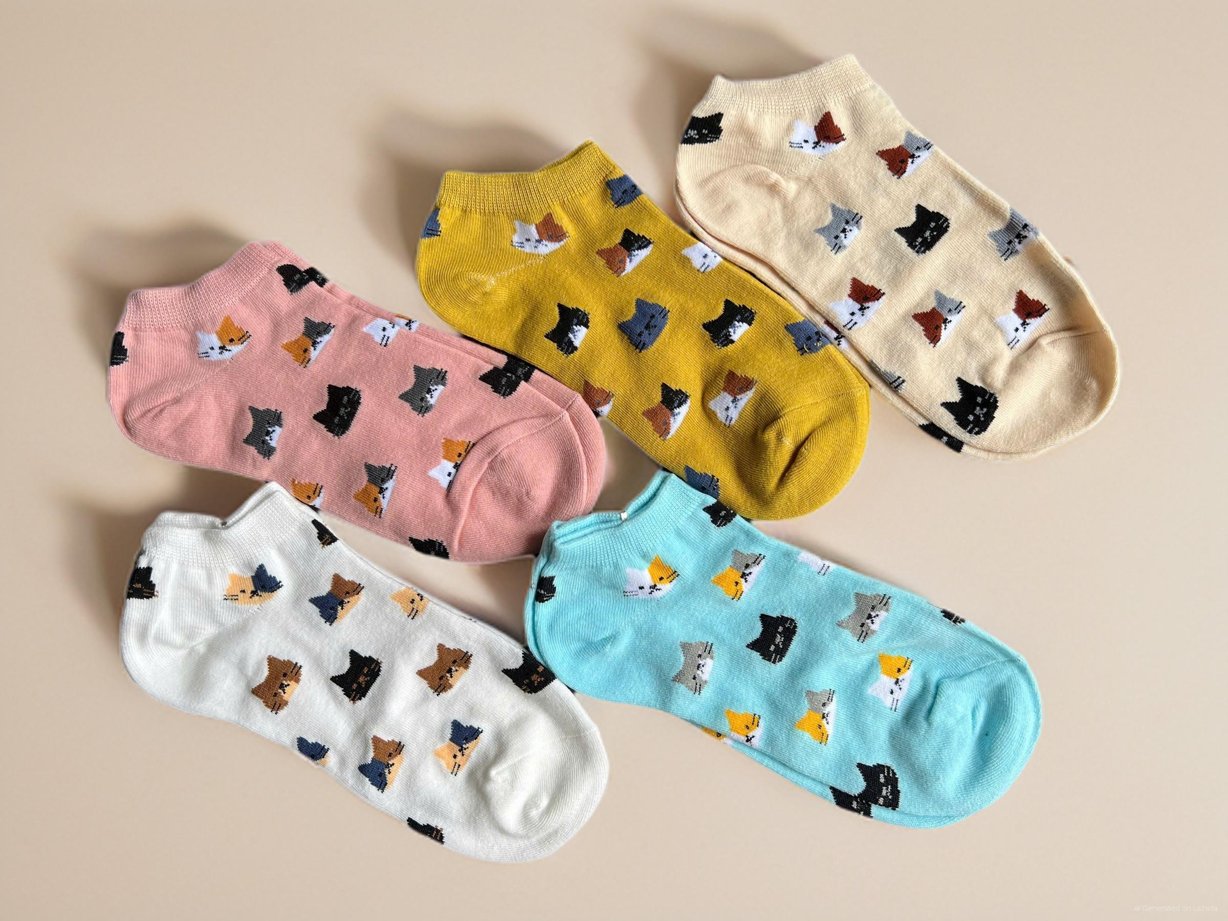 SET 5 ĐÔI TẤT VỚ NỮ HOẠ TIẾT MÈO DỄ THƯƠNG MÃ 31 DÀNH CHO NỮ