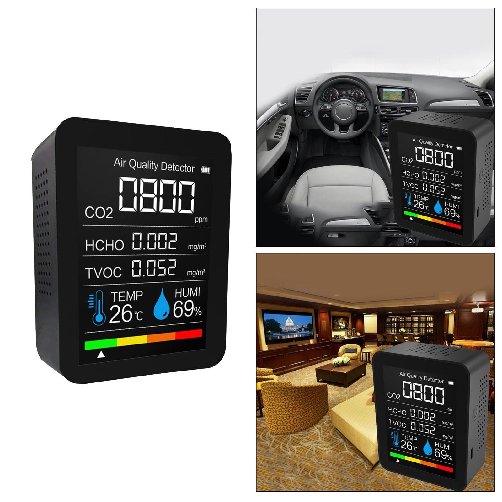 Portable CO2 Monitor 3 in 1 Humidity Gauge Air Quality Tester Black