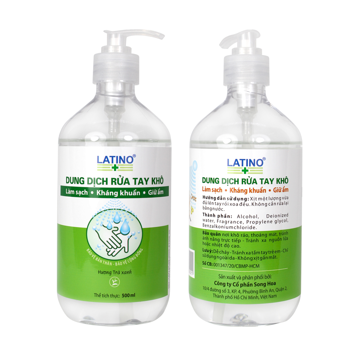 Dung dịch rửa tay khô Latino trà xanh 500ml - Dạng vòi xịt