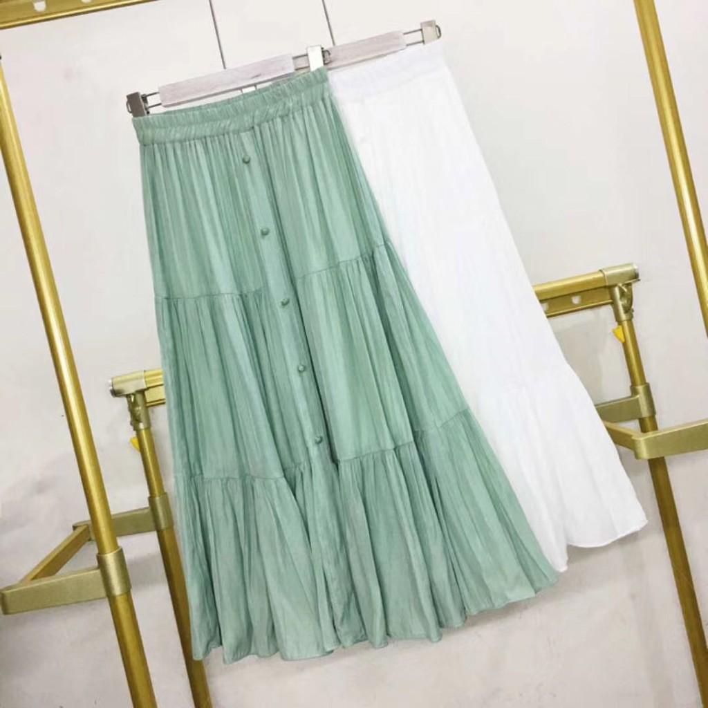 Chân váy lụa dài dáng xòe