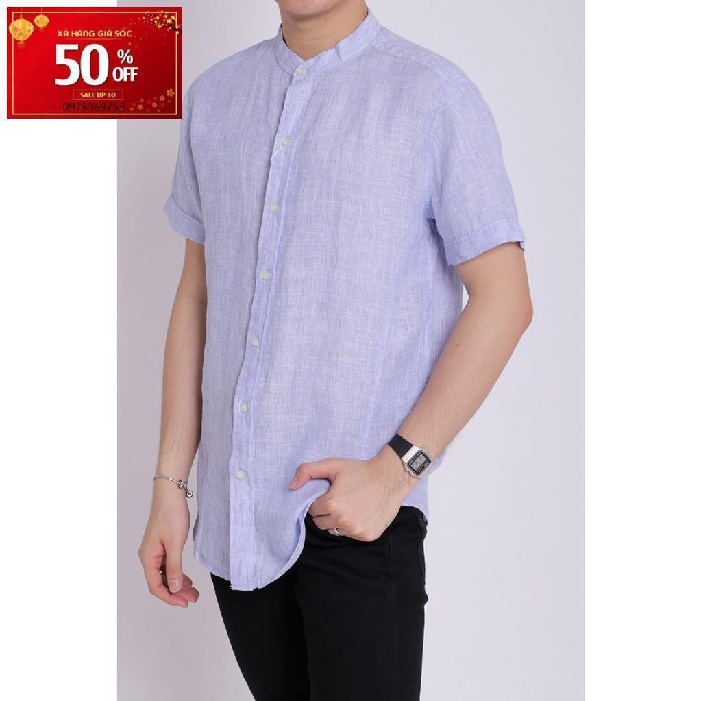 Áo sơ mi nam linen cao cấp ngắn tay cổ tàu boypro SBM002 ( màu cam)