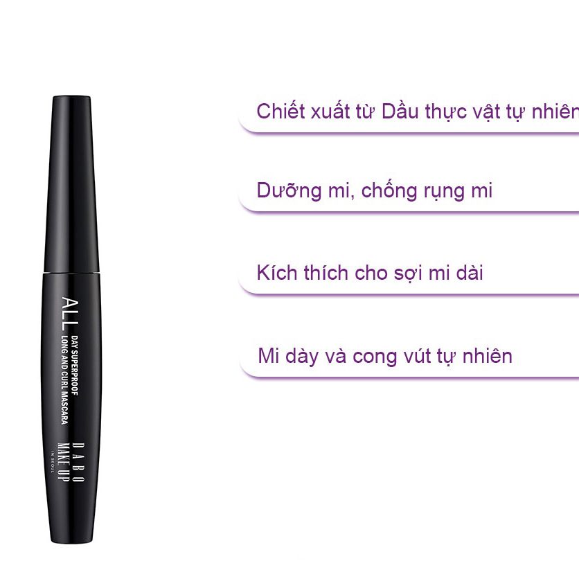 Mascara cong và dài dày mi Dabo Superproof Long and Curl - Không lem không trôi Hàn Quốc 8ml