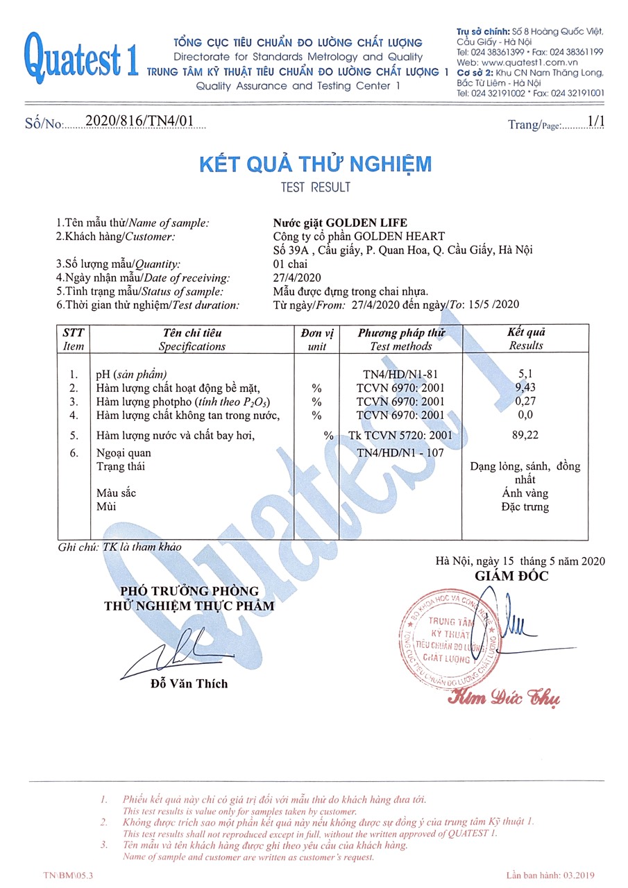 Nước giặt xả Hữu cơ Golden Life - 5L