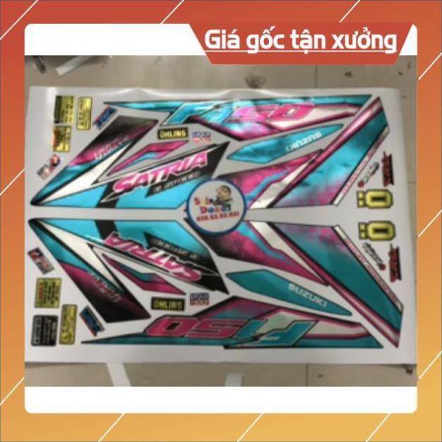 Tem rời Satria Fi hồng xanh đen Crom cao cấp