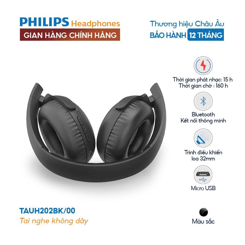 Tai nghe Philips Bluetooth Có Bass TAUH202BK/00, Màu đen - Hàng nhập khẩu