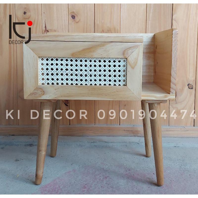 TỦ ĐẦU GIƯỜNG KẾT HỢP KỆ SÁCH GỖ THÔNG SIZE 50×35×55CM - TỦ GỖ DECOR PHÒNG NGỦ
