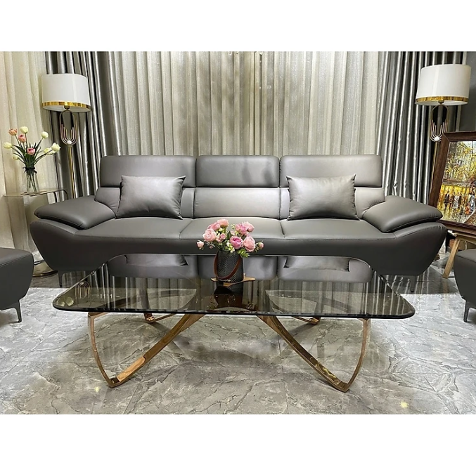 Sofa băng da bò Italy Tundo màu xám – SFBCT21 3m hàng cao cấp chuẩn da bò nhập khẩu Ý