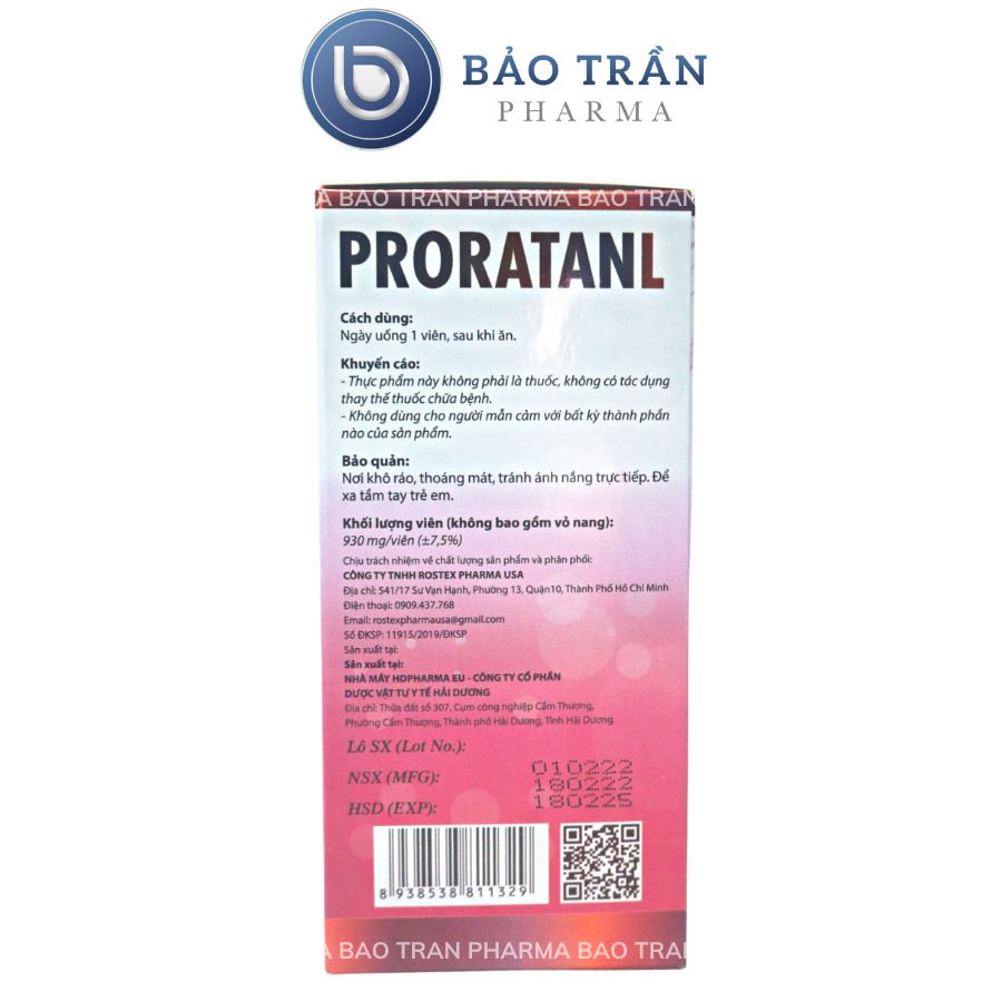 Viên uống Proratanl bổ sung DHA, EPA, Vitamin và khoáng chất hỗ trợ bồi bổ sữc khỏe cho phụ nữ mang thai - Hộp 30 viên