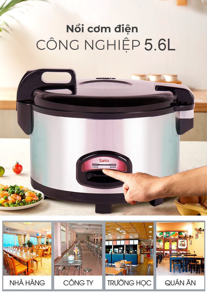 Nồi Cơm Điện Công Nghiệp SATO 56C017 (T) 5.6L -Dung tích 5.6 lít nấu được khoảng 3.0 - 3.5 kg gạo. Đáp ứng cho nhu cầu cho 15 - 17 người ăn - Miễn phí vận chuyển toàn quốc - Hàng Chính Hãng