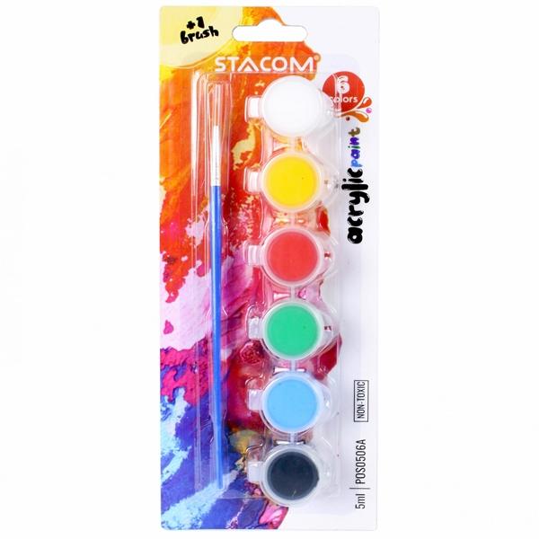 Bộ 6 Hộp Màu Nước Acrylic 5 ml - Stacom POS05-06A