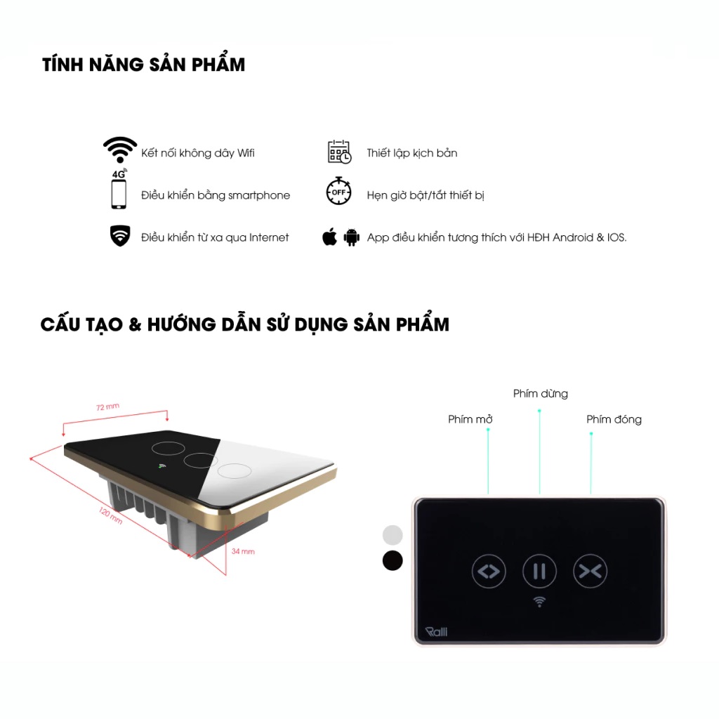 Công tắc cửa cuốn thông minh Rạng Đông Model: CTCU.WF CN.DOT, Điều Khiển Cửa Cuốn Wifi Hẹn Giờ Từ Xa Qua App Rạng Đông Smart - Hàng chính hãng