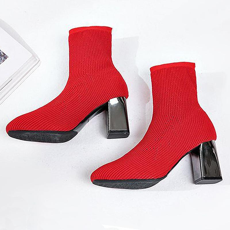 Thời Trang Nữ Gợi Cảm Stovepipe Người Phụ Nữ Giày Cao Gót Giày May Vải Thun Tất Giày