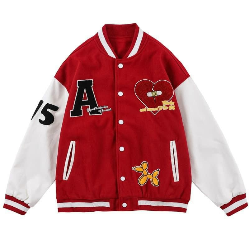 Áo khoác Nam nữ Thời trang dạo phố Hip Hop Harajuku Retro Bóng chày, Áo khoác in hình Máy bay ném bom Trái tim vỡ Thêu Varsity, Áo khoác nỉ chữ A, Áo Bomber Phối Tay Chữ A Unisex, Áo Khoác Nỉ Nam Nữ Dáng Rộng Túi Trước 2 Màu, áo cardigan chữ A
