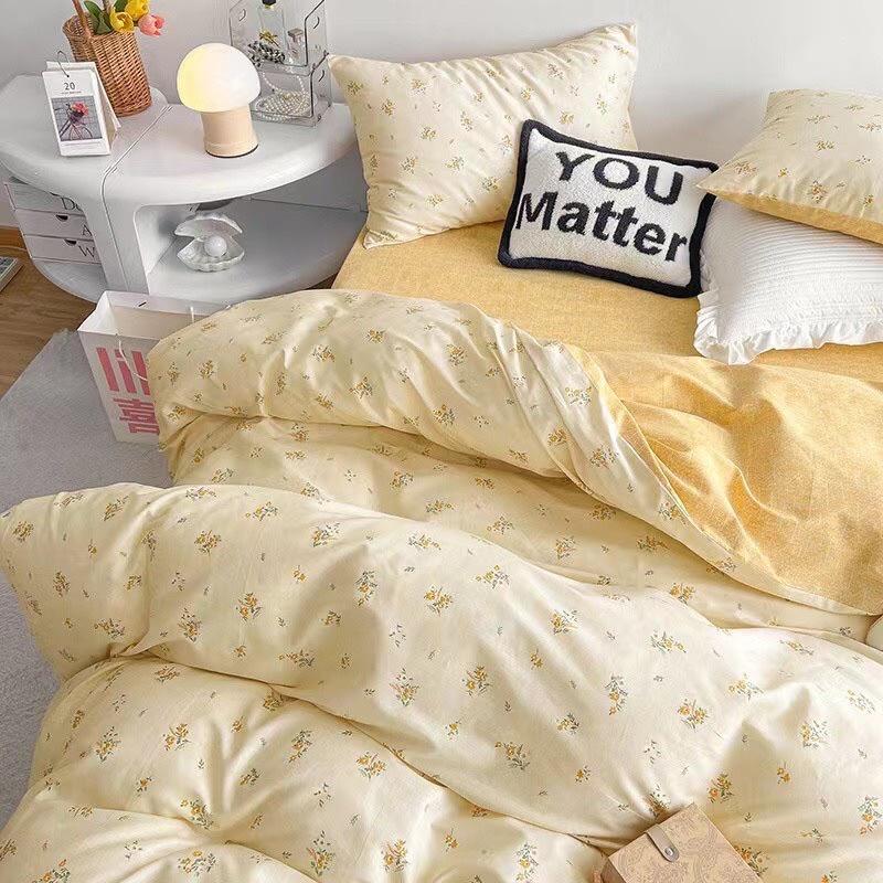 Set Cotton living 100% cotton Hàng Nhập Khẩu Cao Cấp 4 Món Hoa Nhí Vàng