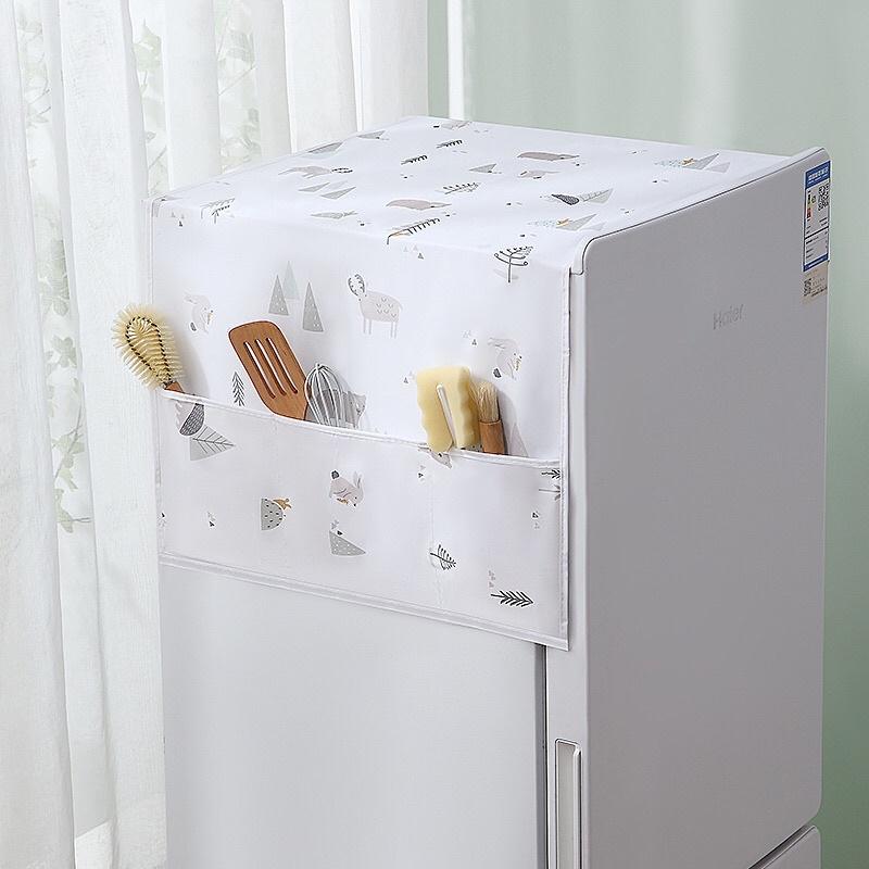 Tấm Phủ Tủ Lạnh Chống Bụi Chống Nước 130x54cm Cao Cấp, Khăn Vải Che Tủ Lạnh PVC Không Thấm Nước Hoa Văn Hiện Đại