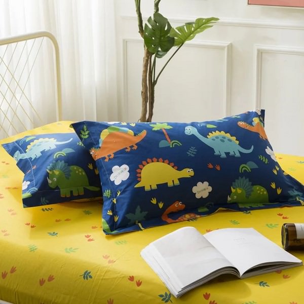Bộ Chăn Ga Cao Cấp 4 Món Họa Tiết Khủng Long - Xanh