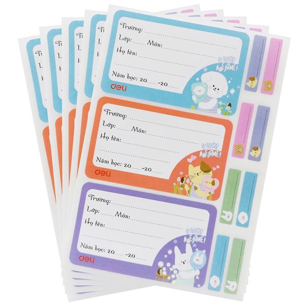 Nhãn Vở Học Sinh 3 Ô Kèm Sticker - Deli CA906B (15 Nhãn)