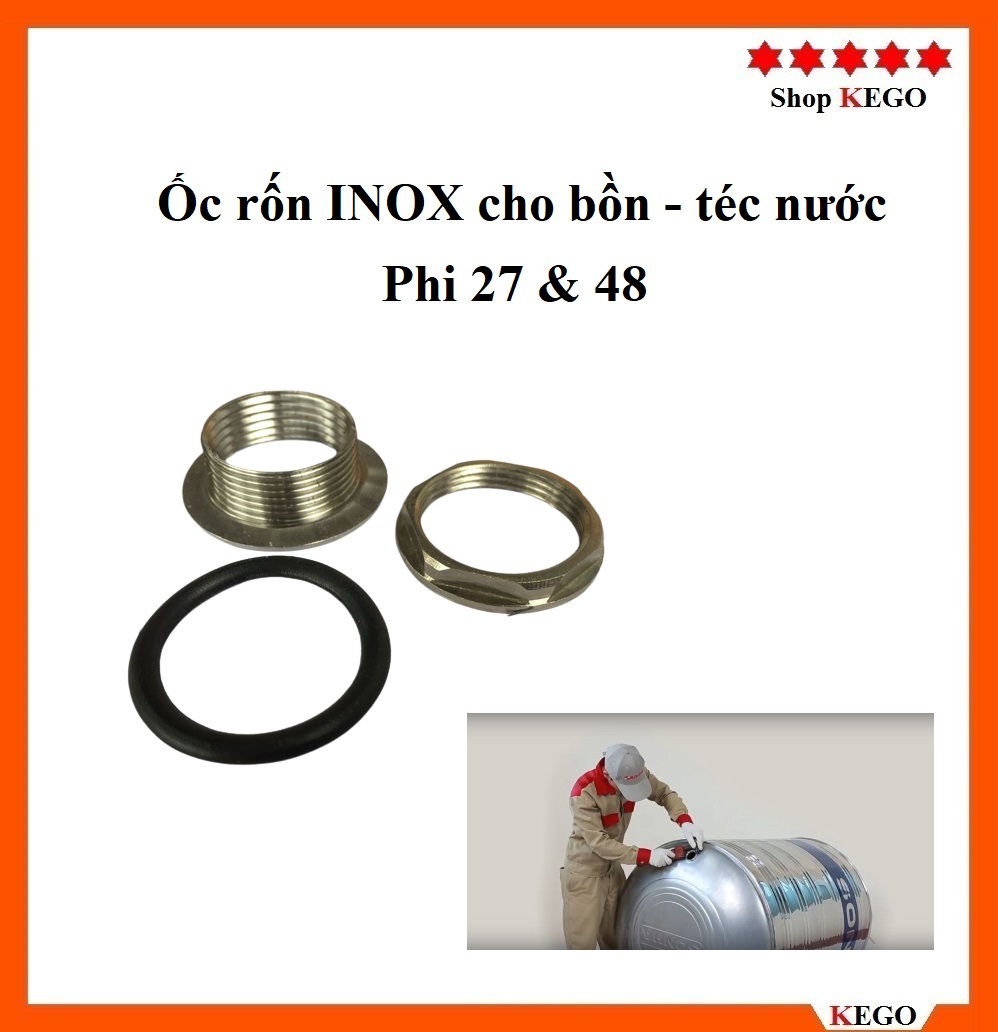 Ốc Rốn Bồn Téc Nước Inox 304 phi 27, 48