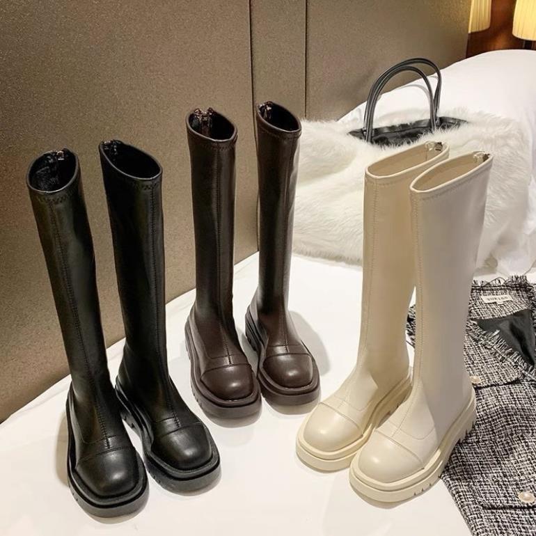 Hàng cao cấp Giày Bốt Đùi Boot Nữ Boots Ulzzang Không Dây Vân Ngang Dáng Ủng Đế Răng Cưa - UN2