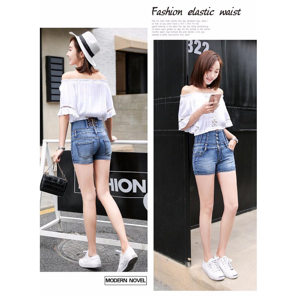 Quần shorts Jean cạp cao phong cách