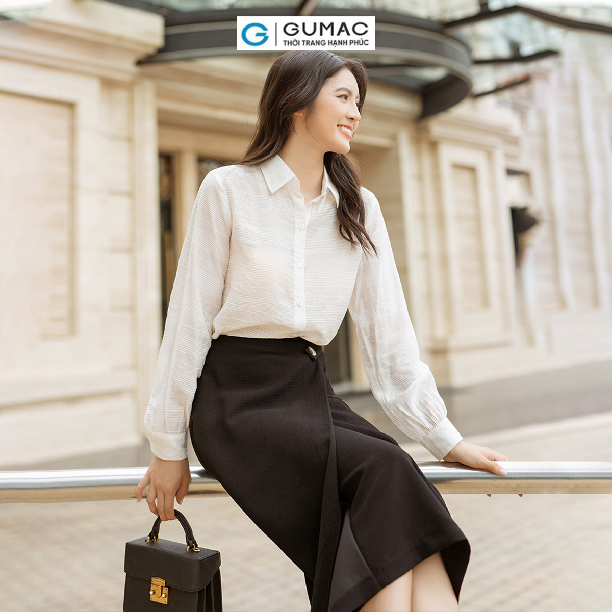 Áo sơ mi nữ tay dài tơ sọc mềm mát thời trang GUMAC AD06018
