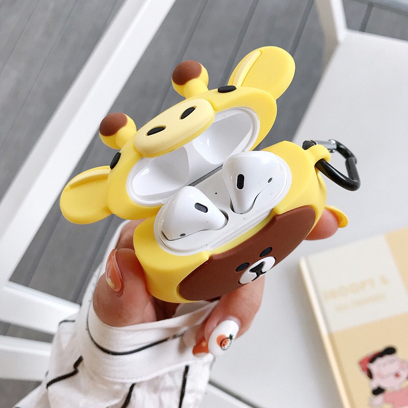 Vỏ bảo vệ bao đựng tai nghe case dành cho airpod 1/2 hình Gấu Brown Siêu Dễ Thương