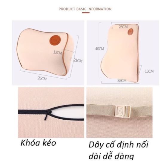 Bộ Gối đầu và tựa lưng cao su non nỉ ngồi ghế ô tô