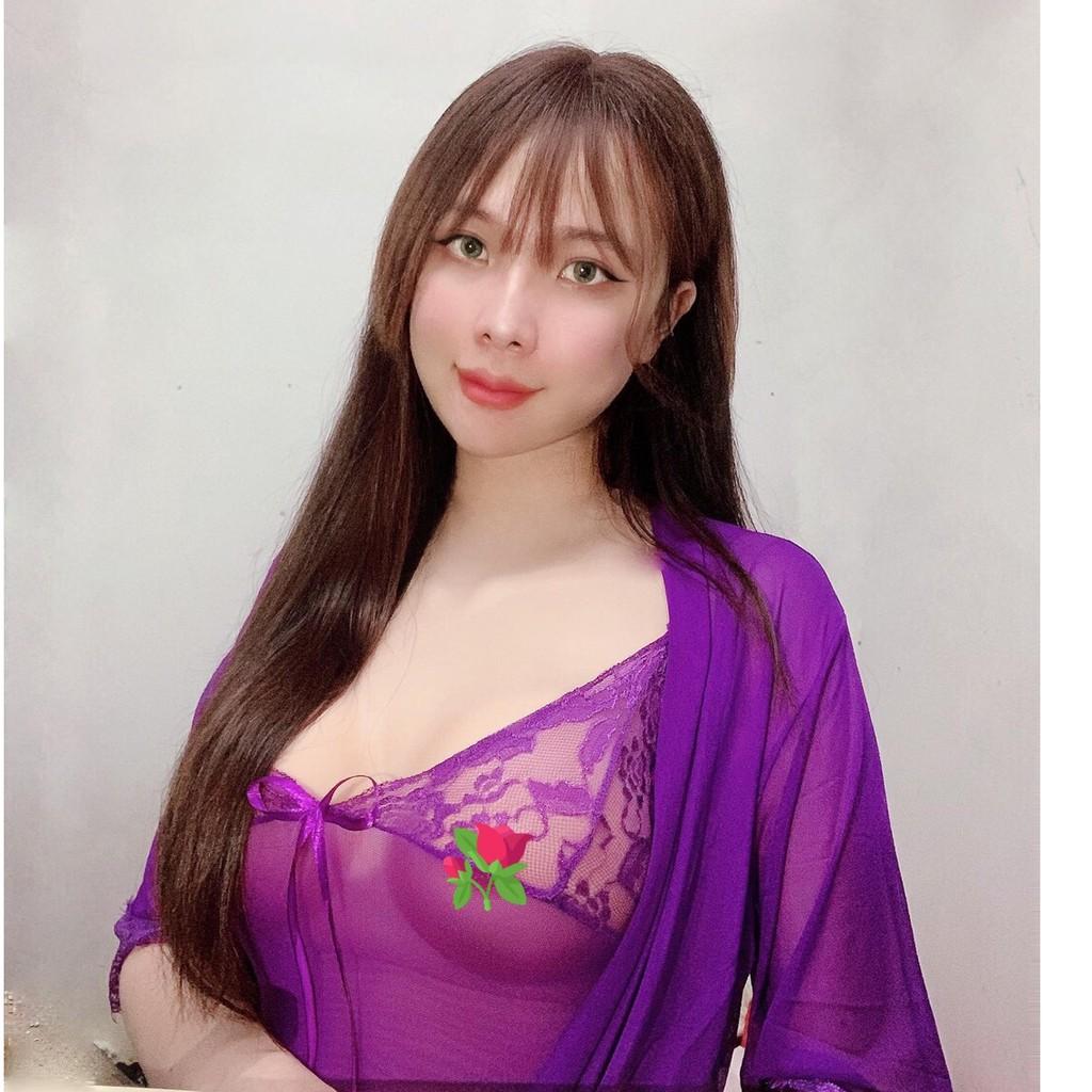 Váy ngủ ren hoa ngực kèm áo choàng ngủ quyến rũ