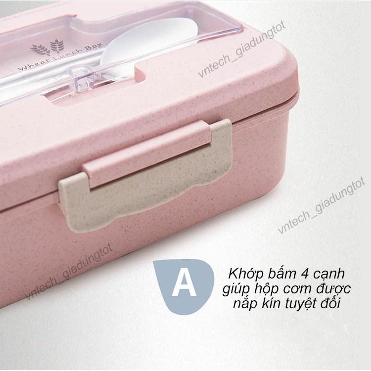 Hộp Đựng Cơm Văn Phòng, Hộp Đựng Cơm 3 ngăn lúa mạch kèm đũa thìa inox - Dùng được trong lò vi sóng -GD268