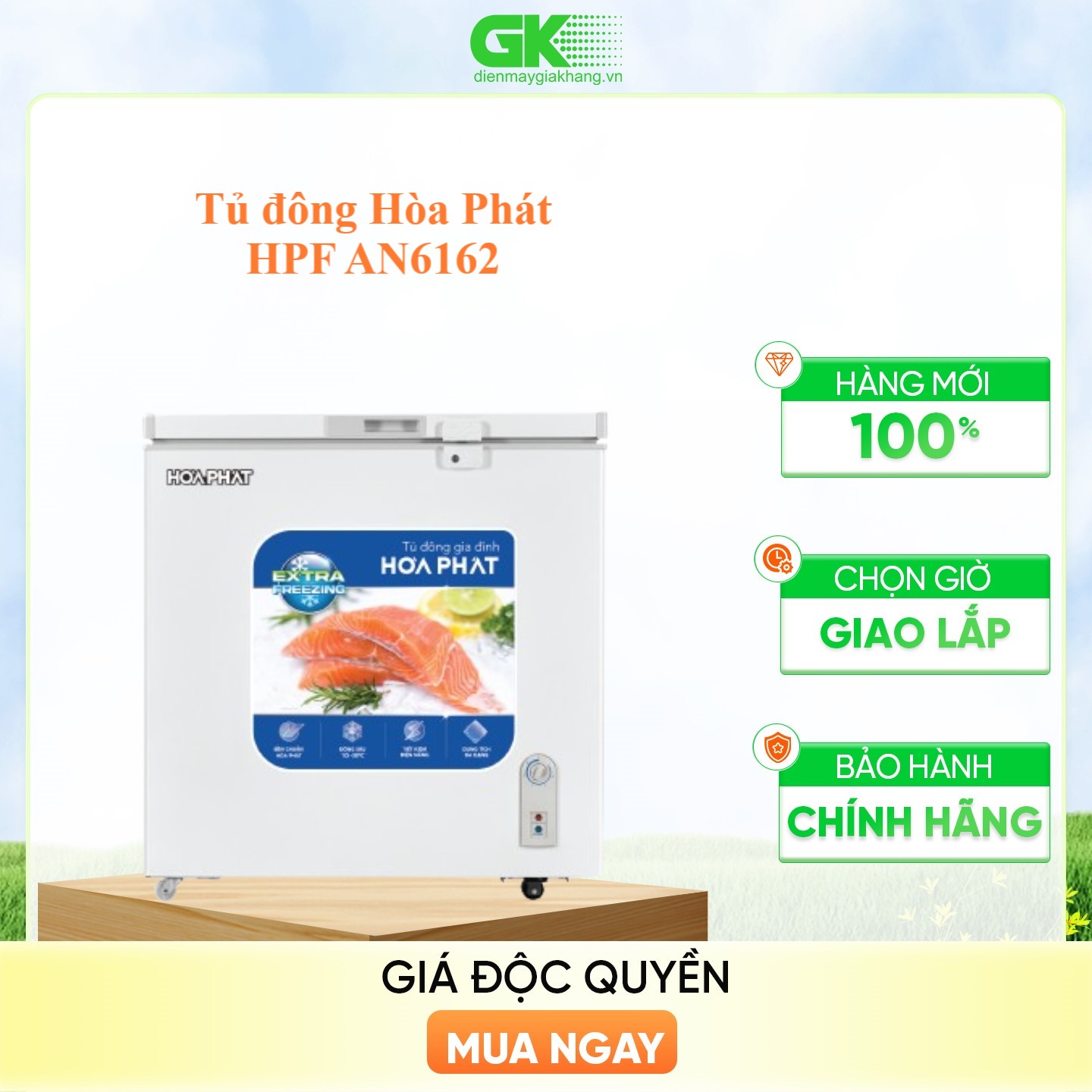 Tủ Đông Hòa Phát HPF AN6162 162 Lít Dàn Nhôm - Hàng chính hãng( Chỉ giao HCM)