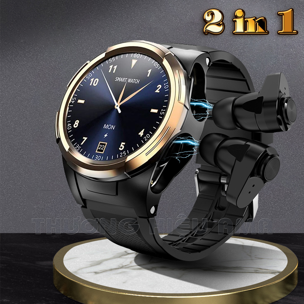 Đồng Hồ Thông Minh Kiêm Tai nghe Bluetooth TWS | AMA Watch S201 | Gọi Điện thoại Không dùng Sim 4G | Theo dõi Sức khỏe Vận động Đo huyết áp Nhip tim | Thể thao Kết hợp Nghe nhạc Hàng nhập khẩu