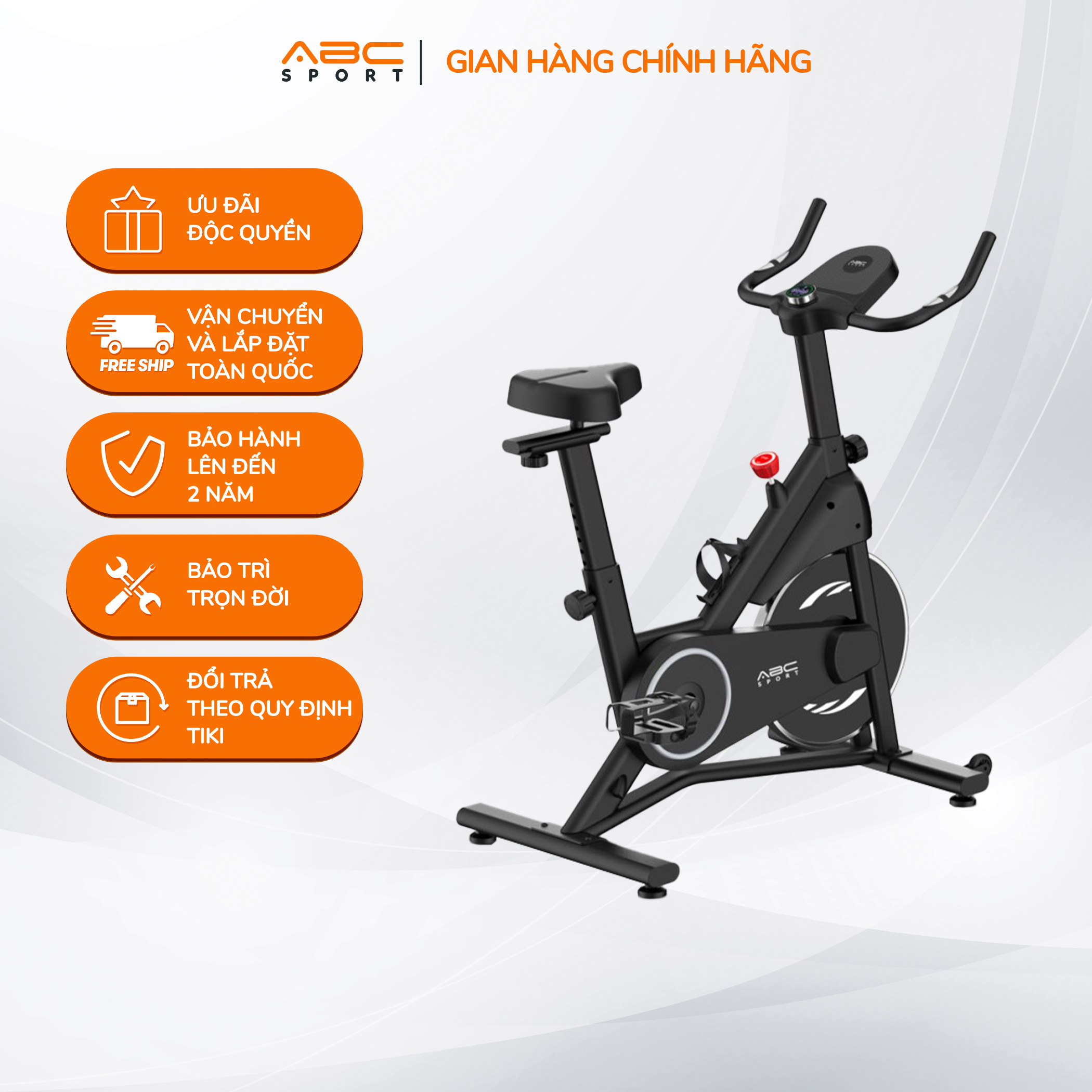 Xe đạp tập ABCSport H03 thiết kế hiện đại nhỏ gon, được làm từ thép không gỉ, bánh đà 8kg cho việc luyện tập hiệu quả, tải trọng 120kg