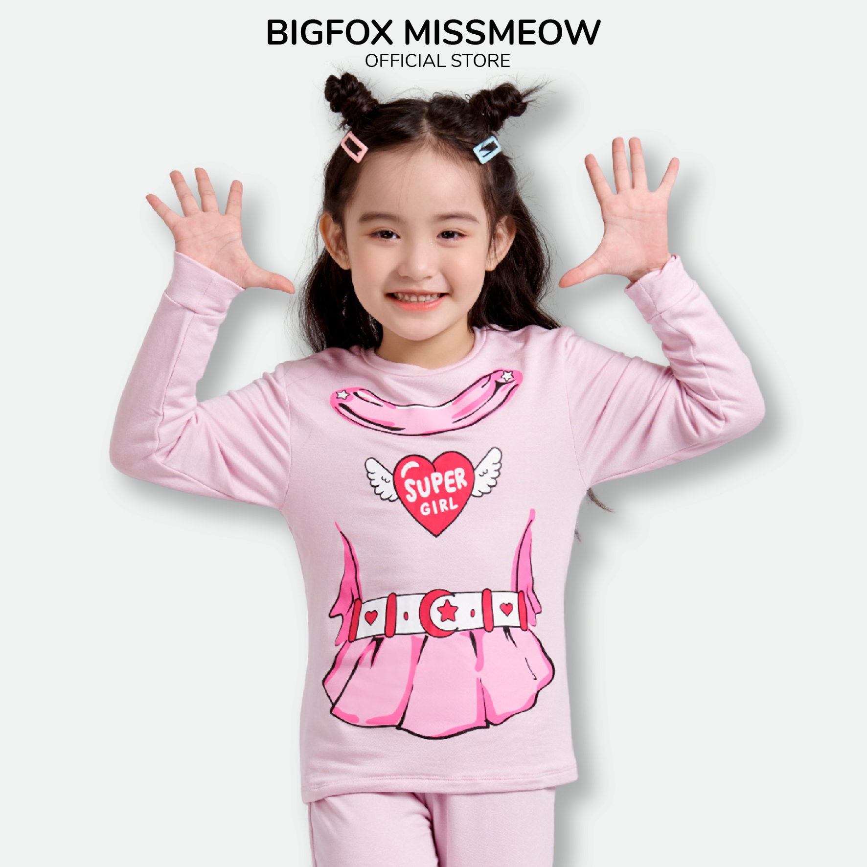Bộ bé gái BIGFOX - MISS MEOW thu đông size đại, bộ dài tay cho bé hóa trang halloween in super girl 11 - 32 kg