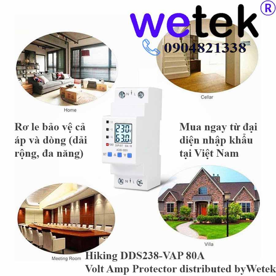 Rơ le DDS238-VAP-80A bảo vệ điện áp và dòng điện 85~300Vac, 1~80A, hiển thị V A kWh kW, dải rộng, đa năng, Hiking