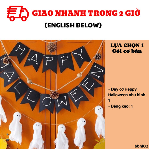 Dây cờ trang trí halloween màu đen bbhl02