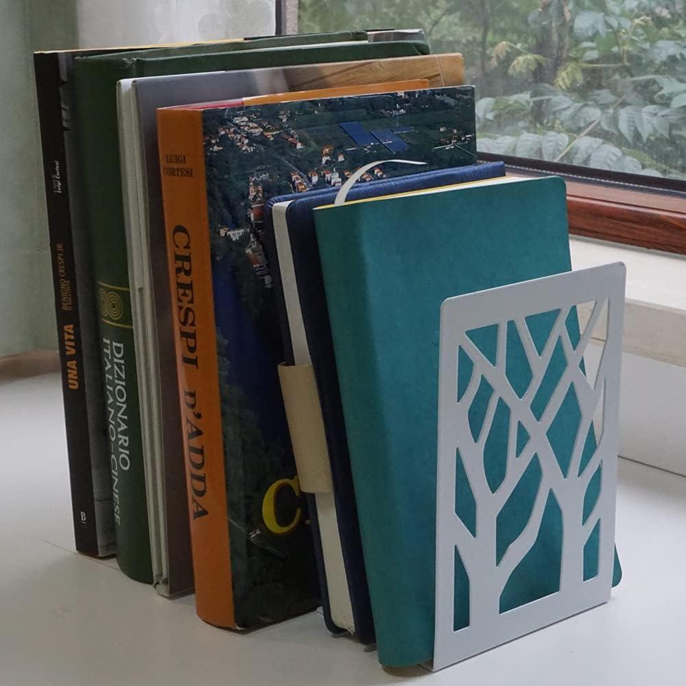 Kẹp sách bằng kim loại Nút chặn sách thiết kế hình nêm, Bao gồm dấu trang, Kẹp sách chắc chắn cho giá sách, thư viện, văn phòng, trường học, hiệu sách, bộ 2 màu trắng