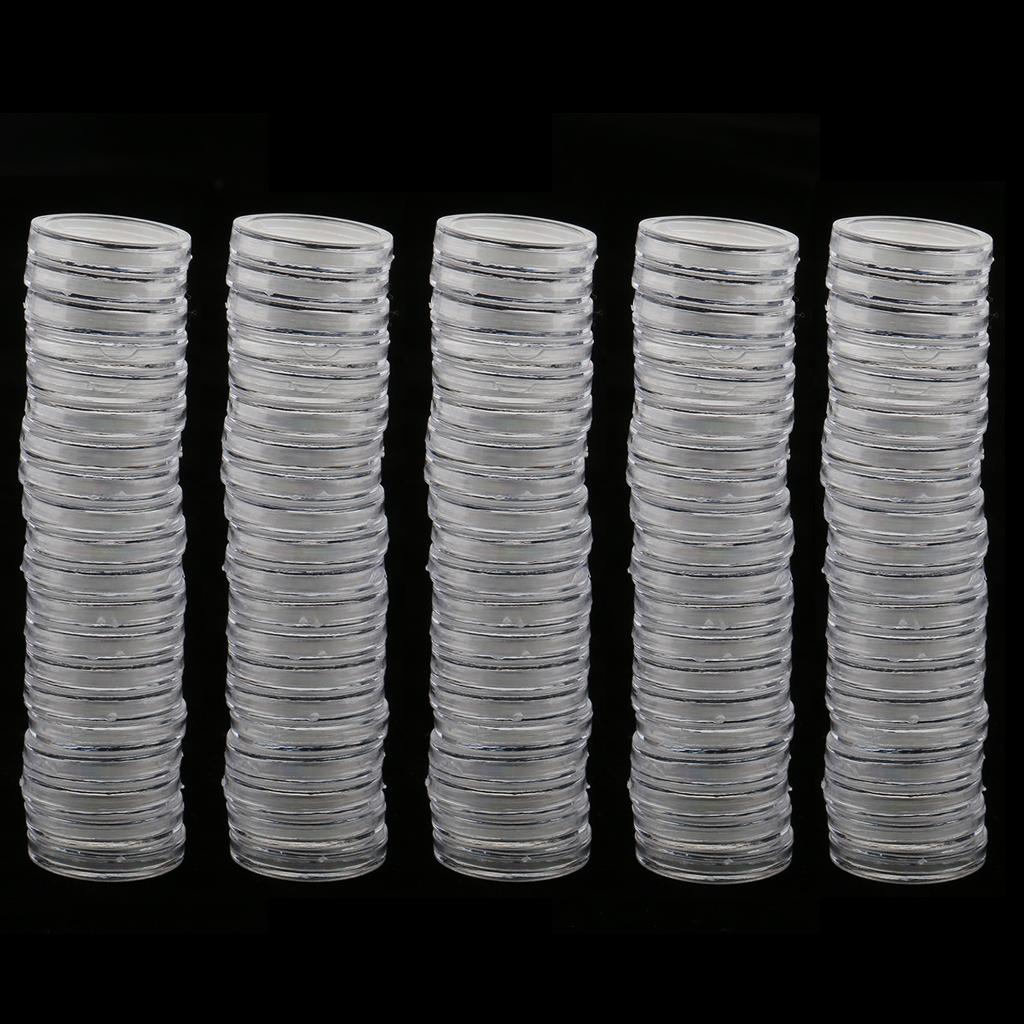 100pcs Clear Round Plastic Coin Capsules Container Storage Holder Case