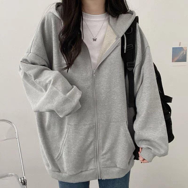 Áo hoodie tay phồng form rộng chất nỉ ngoại cao cấp oversize, Áo Hoodie Nữ Dáng Rộng Có Mũ Tay Dài thời trang, Áo khoác hoodie nỉ trơn unisex chất dày dặn cao cấp có khóa kéo dáng thụng