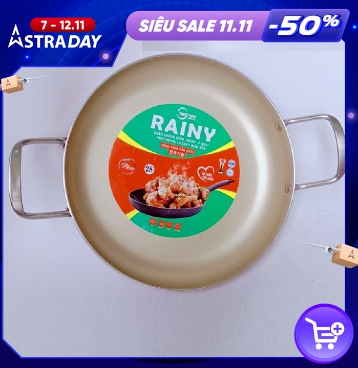 CHẢO CHỐNG DÍNH RAINY 2 QUAI INOX ROYAL 2.2 LY -26 cm , 28 cm và 30 cm- Hàng Chính Hãng